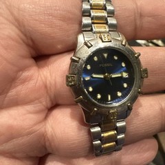 Working Fossil Date 28mm Blue Dial Two Tone Women Watch Quartz New Battery