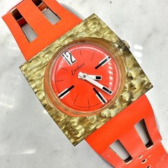Rare Endura Gold Tone, Bright Orange Dial and Strap 40mm Mechanical Watch, Works