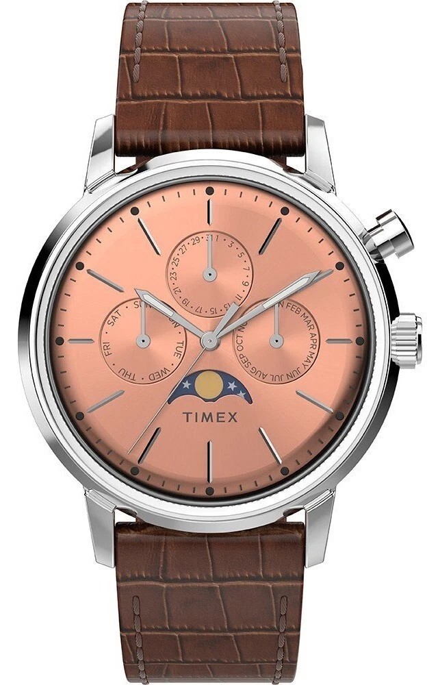 New Timex Marlin Moon Phase Quartz Leather Strap Men’s Watch TW2W51100