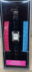 Givenchy Parfums 1990’s Vintage Watch & 3 Faux Crocodile Bands Blue Pink Black