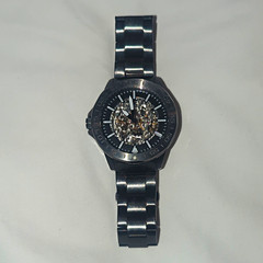 Fossil Twist Automatic Skeleton Dial Watch Black Case Silver Steel Bracelet 44mm