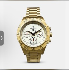 Croton Quartz Chronograph White Dial Roman Numerals Gold Tone Bracelet w/ Box