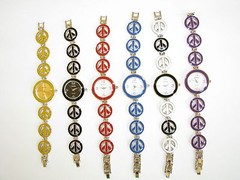 GENEVA 3D MULTI PEACE LOGO SIGN METAL BRACELET RED,BLUE,BLACK,WHITE WATCH-NEW