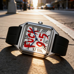 Fashionable and Elegant Neutral Stainless Steel Alloy Square Dial Silicone Strap