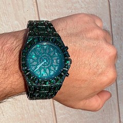 Men’s Green Ice Chunky Hip Hop Watch CZ Iced Bling Out Arabic Numerals 8.5″