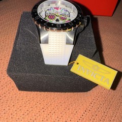 Invicta Aviator Dia De Los Muertos Skull Sport Wristwatch White Rubber Band