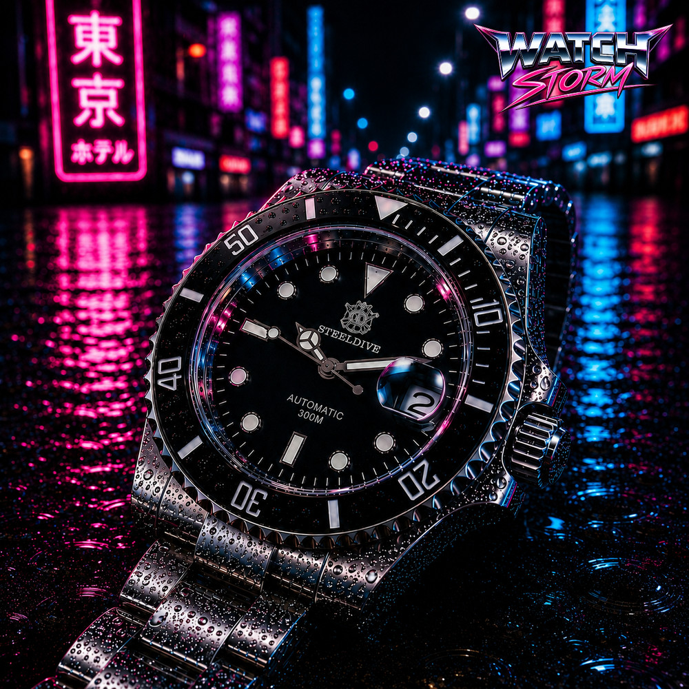 Steeldive SD1953 Black Sub 300M Automatic Diving Watch Sapphire NH35 24 Jewels