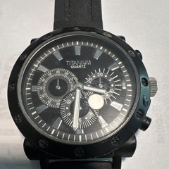 Titanium Quartz Men’s Chronograph Quartz Analog 45mm Black Dial Rubber Strap