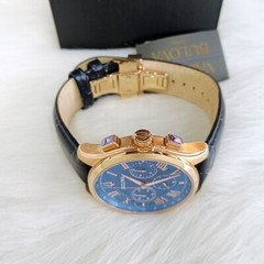 Men’s Bulova Wilton Blue Classic Chronograph 97B170 Quartz Leather Watch 46.5mm
