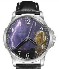 Egyptian Pharoah Sphinx Leather Strap Big Dial Wrist Watch