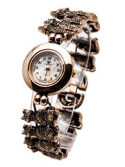 CANNAS:WOMEN’S ANTIQUE GOLD FINISH ROUND CASE CATS LINK ANALOG QUARTZ WATCH