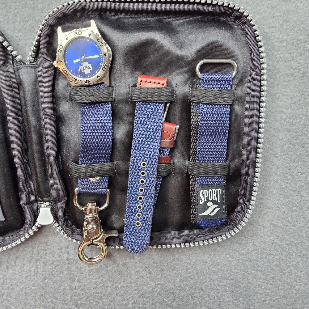 Europa Watch Co Mens Sport Watch Gift Set Blue Dial Nylon Strap Carabiner Case