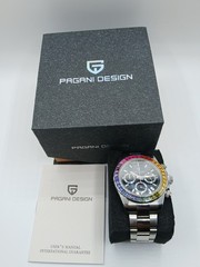 Pagani Design PD-1644 Rainbow Chronograph Quartz Black Dial 40mm Steel Bracelet