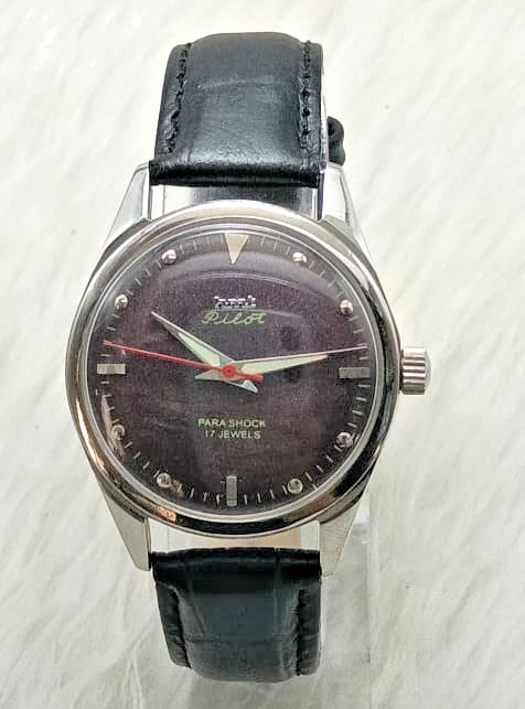 Vintage HMT Pilot Tropical Purple Dial Hand Winding Men’s Watch Black Leather