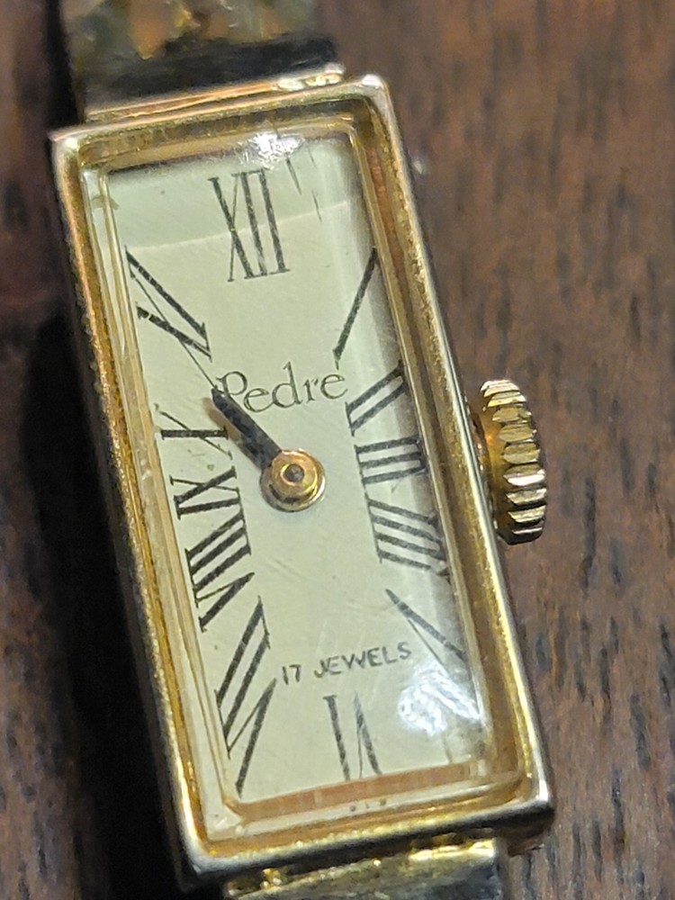 Vintage 1950 OR 1960 Pedre watch, featuring a rectangular gold-plated case