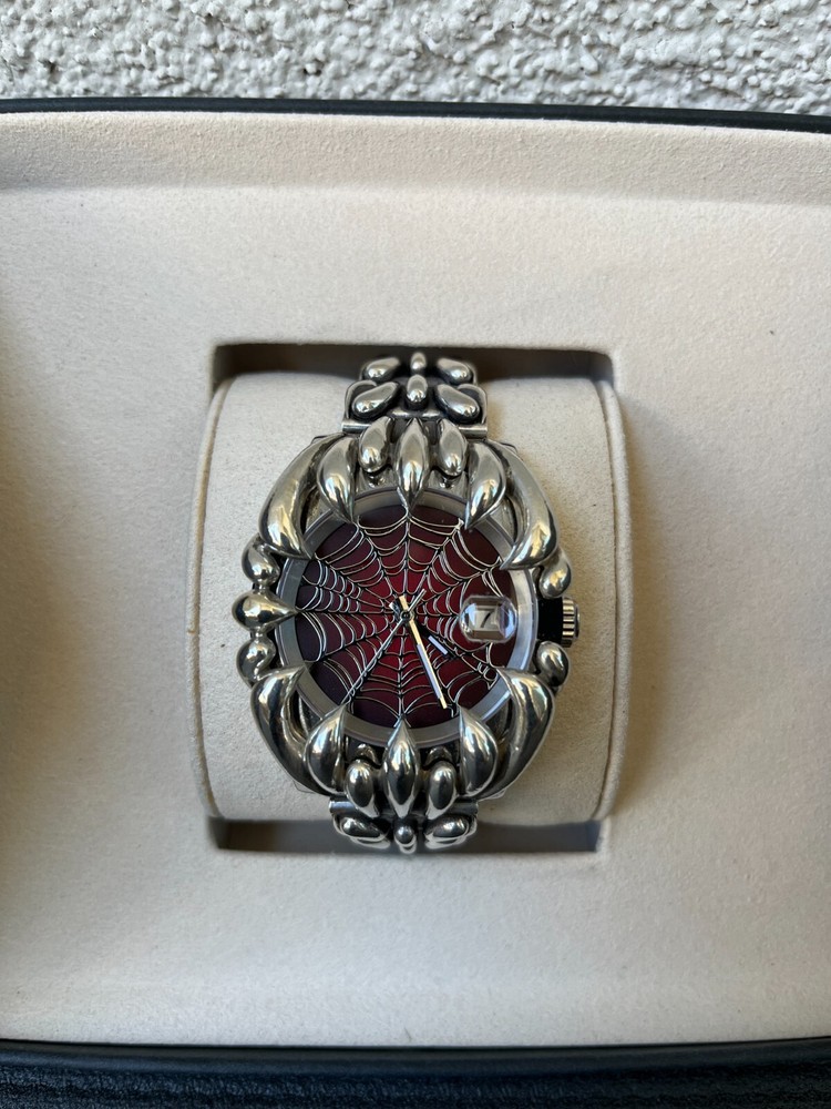 Alabaster Industries Red Silver Web Spider Stainless Steel Watch 40mm