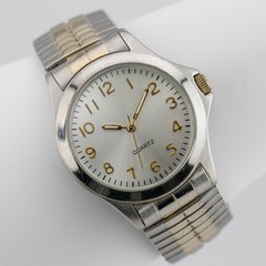 Stretch Bracelet Two-Tone Quartz Analog Men’s Watch Sz. 7 1/4″ New Battery