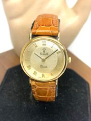 Vicence Women’s Watch Swiss Quartz 14K Yellow Gold Case Brown Leather Strap 26mm