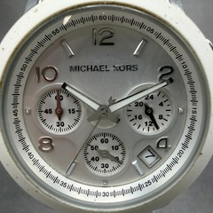 Michael Kors Chronograph Watch Women 39mm Silver Dial Steel MK-5423 New Battery