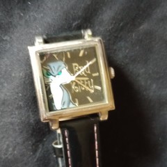 Warner Bros. Bad Kitty Analog Quartz Square Wristwatch Black Leather Strap