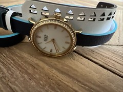 Keep Collective GoldTone Watch Double Wrap Navy White Faux Leather Band Running