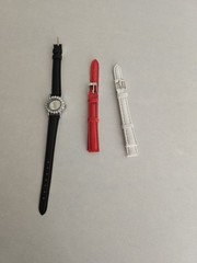 Meigie Watch Gem Encrusted Bezel Black White & Red Interchangeable Bands Working