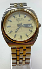 Fossil Blue Men’s Watch Gold Silver 100 Meters Day/Date AM-3923 New Battery
