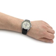 Seiko Chronograph Men’s Champagne Dial Tachymeter Black Leather Watch SSB383