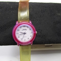 Vintage Jellies Quartz Watch Pink Case Yellow Translucent Band Water Resistant
