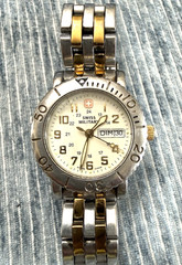 Vintage WOMEN’S SWISS MILITARY QUARTZ BRACELET WATCH Two-Tone New Battery 1990’s