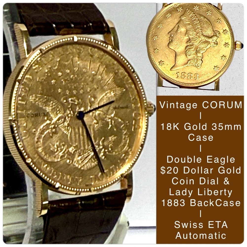 CORUM $20 Double Eagle Coin| 18K Gold 35mm Case | Swiss ETA Automatic Watch_RARE
