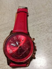 Geneva Platinum Quartz Watch- Red Leatherette Band-Red Face-Rose Gold Bezel-40mm