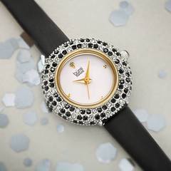 Women’s Burgi BUR240 Swarovski Crystal Diamond Marker Satin Leather Strap Watch