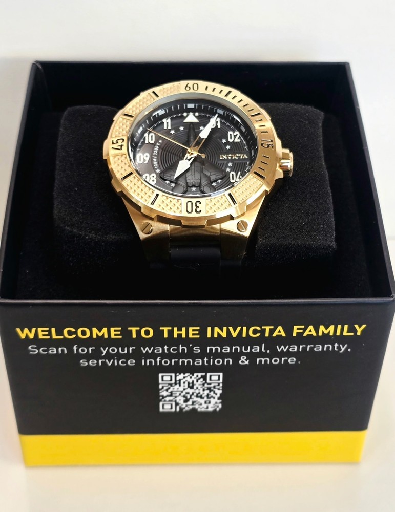 Invicta Air Force Men’s Quartz 50mm Gold Case Black Dial Strap 100m w/Box