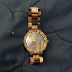 Wood Quartz Analog Wristwatch Wood Bracelet Round 40-43.9mm Arabic Dial