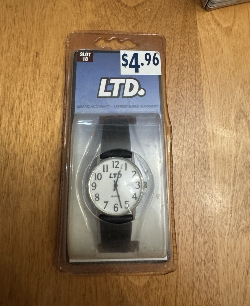 Vintage LTD Quartz Watch NOS Sealed White Dial Black Strap Advance Watch Co.