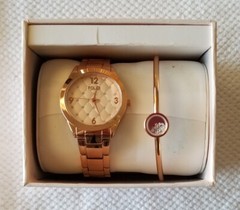 NIB Folio Rose Gold Watch & Bracelet Set Quilted Dial w/Crystals New Battery