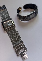 NY&C Women’s Rectangle Silver-Tone Metal Bracelet Quartz Analog set of two