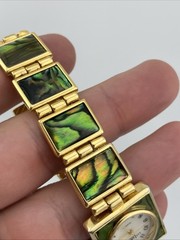 Vtg LA Express Ladies 21mm Watch Gold Tone Abalone Band MOP Dial 7″ – RUNS