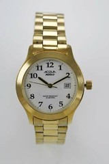 Acqua Men Watch Light Date Stainless Steel Gold Water Resistant 30m White Quartz