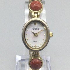 Gruen Scarab Gemstone Watch Womens 18mm Gold Tone Oval Dial New Battery 6.5″