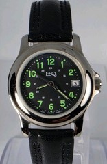 ESQ SWISS WOMEN’S STAINLESSS BACK STEEL WATER RESISTAN LEATHER BAND BLACK DIAL