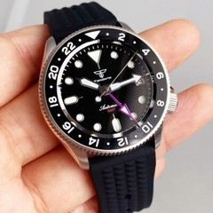 37mm Tandorio Black Dial Ceramic Bezel NH34A Purple GMT Automatic Mens Watch