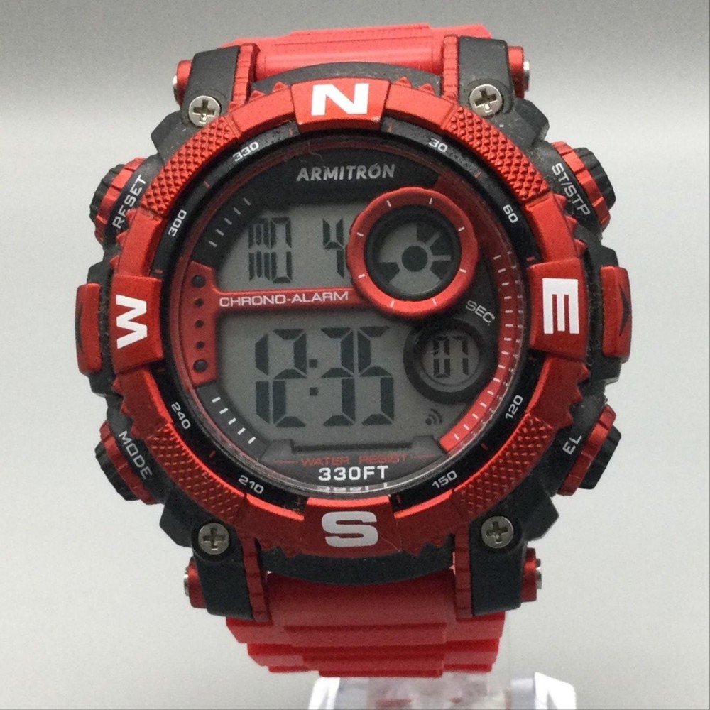 Armitron Pro Sport Mens Watch 54mm Red Digital 330FT Chrono Alarm MD12239 100M