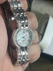 Women’s Quartz Silver-Tone Bracelet Watch MOP Dial Gem Bezel w/ Box