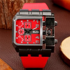 OULM Mens Square Sports Watch Big Face Red Wrist Army Dial Analog Quartz Watches