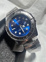 BINBOND, water resistant, famous design, navy blue, magnify on date,42mm Mens