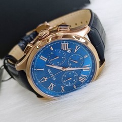 Men’s Bulova Wilton Blue Classic Chronograph 97B170 Quartz Leather Watch 46.5mm