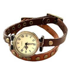 Modcloth Women’s Wristwatch Double Band Studded Brown Two Tone Steampunk Retro