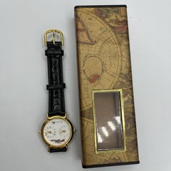 VTG Northwest Airlines Watch Unisex 32mm Dual Time Gold Tone Leather Band